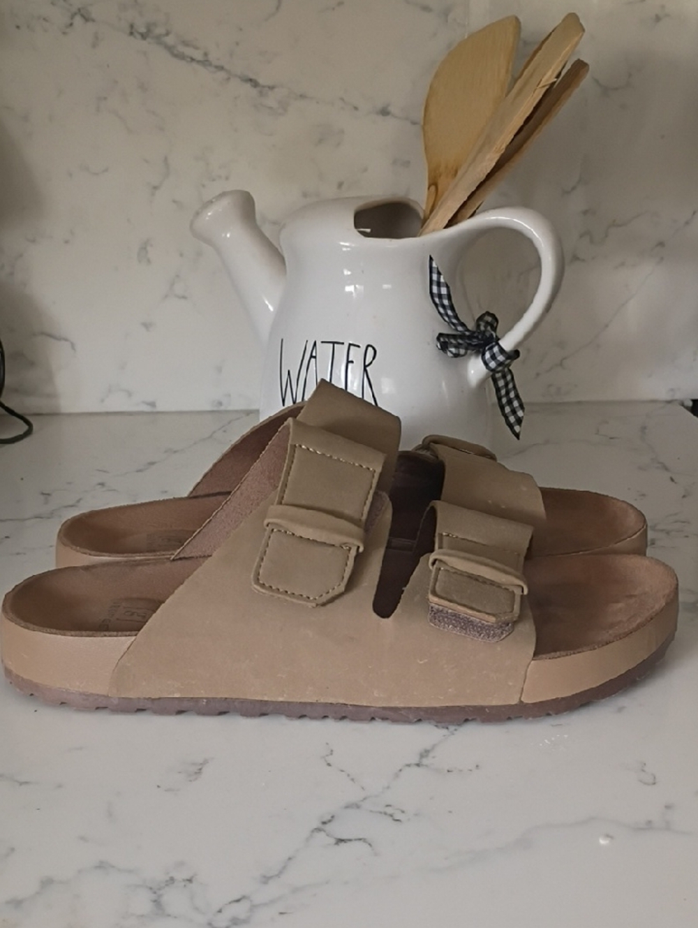 George Brown Suede-Look Slide Sandals with Double Straps